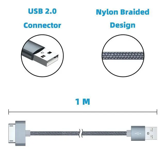 Alt view image 6 of 6 - 30-Pin Charging Cable, USB Data Sync Cable Compatible With Phone 3, 4, 4s, iPad 1 2 3, iPod Nano/Touch, 3.2FT