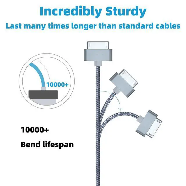 Alt view image 4 of 6 - 30-Pin Charging Cable, USB Data Sync Cable Compatible With Phone 3, 4, 4s, iPad 1 2 3, iPod Nano/Touch, 3.2FT