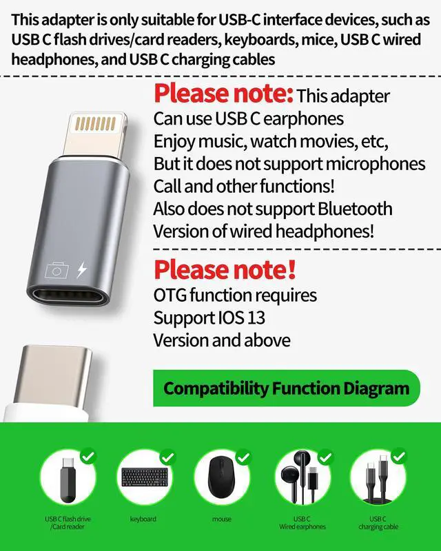 Alt view image 2 of 7 - USB C Female to Lightning Male for iPhone OTG Adapter(2Pack) Apple Charger Data Sync Dongle Type-c Camera Card Reader Flash Drive Keyboard Mouse U Disk Converter for 14 13 11 12 Pro Max X Xs 8 7 Plus