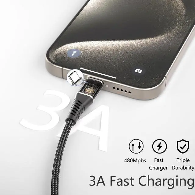 Alt view image 2 of 7 - 2FT USB to USB C Cable, 3 Pack USB C Cable, 2 FT USBC iPhone Charger Cord, Braided USB Type C Cord Fast Charging for iPhone 16 15 Pro Max, Samsung Galaxy S24 S23 S22 Ultra, Goole Pixel