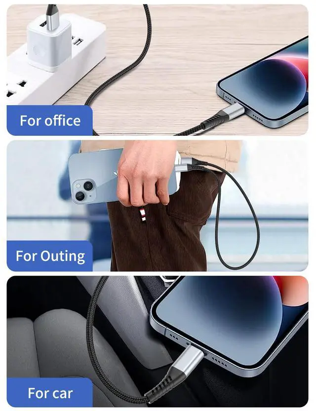 Alt view image 6 of 7 - 2FT USB to USB C Cable, 3 Pack USB C Cable, 2 FT USBC iPhone Charger Cord, Braided USB Type C Cord Fast Charging for iPhone 16 15 Pro Max, Samsung Galaxy S24 S23 S22 Ultra, Goole Pixel