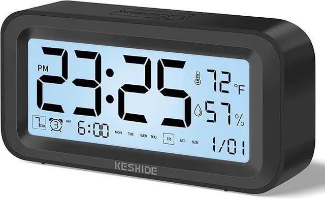 Main image of Night Light Digital Alarm Clock Battery Operated with Indoor Temperature Humidity, Desk Small Clock,Snooze Model,12/24H Display for Bedrooms Heavy Sleepers Kids Travel Bathroom (Black)