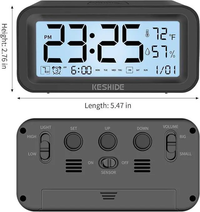 Alt view image 4 of 7 - Night Light Digital Alarm Clock Battery Operated with Indoor Temperature Humidity, Desk Small Clock,Snooze Model,12/24H Display for Bedrooms Heavy Sleepers Kids Travel Bathroom (Black)