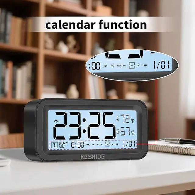 Alt view image 2 of 7 - Night Light Digital Alarm Clock Battery Operated with Indoor Temperature Humidity, Desk Small Clock,Snooze Model,12/24H Display for Bedrooms Heavy Sleepers Kids Travel Bathroom (Black)