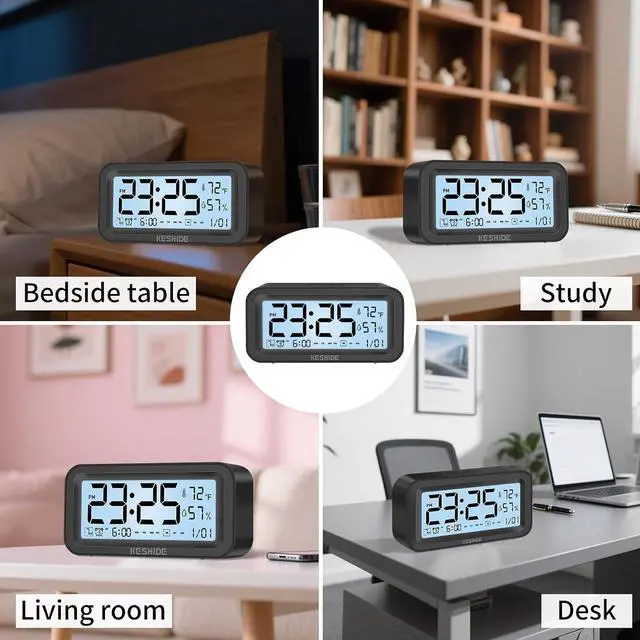 Alt view image 5 of 7 - Night Light Digital Alarm Clock Battery Operated with Indoor Temperature Humidity, Desk Small Clock,Snooze Model,12/24H Display for Bedrooms Heavy Sleepers Kids Travel Bathroom (Black)