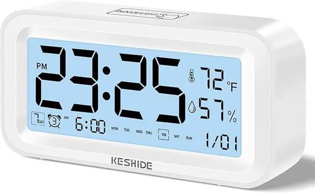 Main image of Night Light Digital Alarm Clock Battery Operated with Indoor Temperature Humidity, Desk Small Clock,Snooze Model,12/24H Display for Bedrooms Heavy Sleepers Kids Travel Bathroom (White)