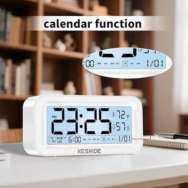 Alt view image 5 of 6 - Night Light Digital Alarm Clock Battery Operated with Indoor Temperature Humidity, Desk Small Clock,Snooze Model,12/24H Display for Bedrooms Heavy Sleepers Kids Travel Bathroom (White)
