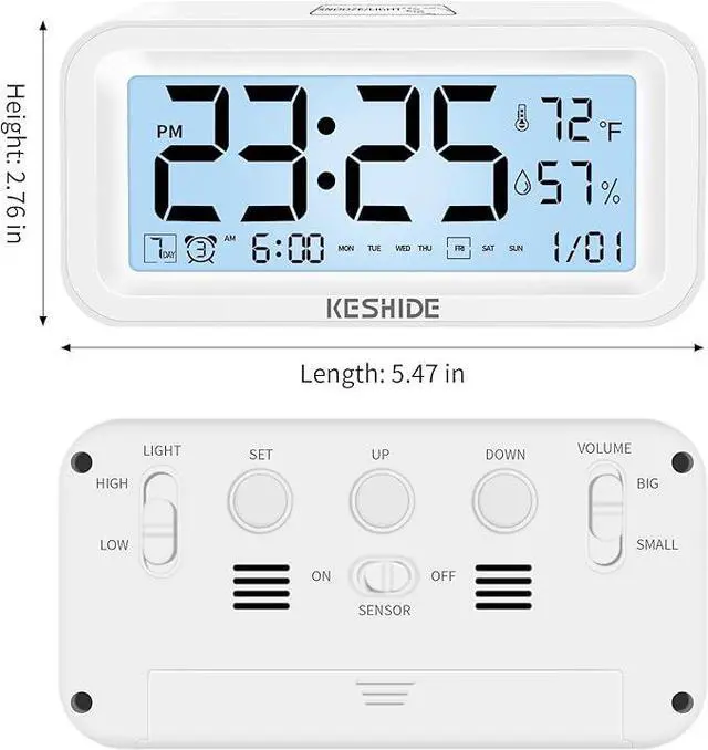 Alt view image 4 of 6 - Night Light Digital Alarm Clock Battery Operated with Indoor Temperature Humidity, Desk Small Clock,Snooze Model,12/24H Display for Bedrooms Heavy Sleepers Kids Travel Bathroom (White)