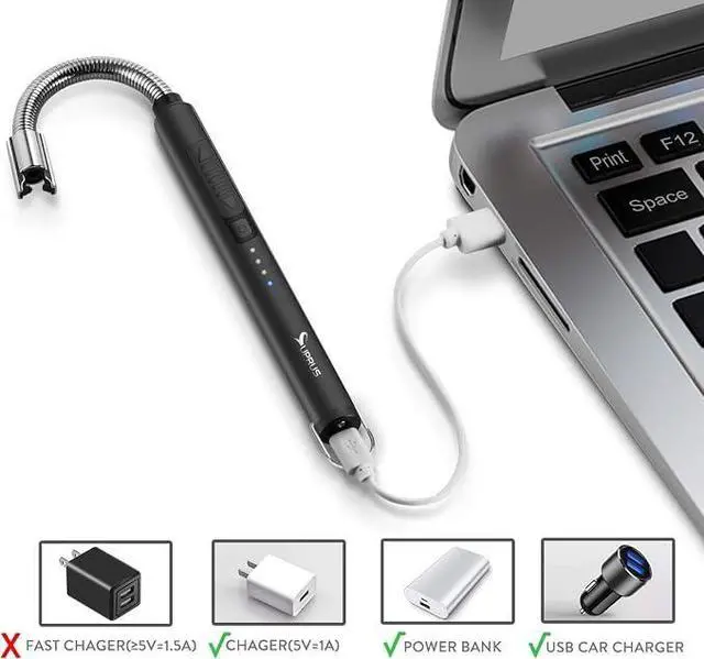 Alt view image 7 of 7 - Electric Candle Lighter USB Type C Rechargeable Lighter Steel Shell & Hanging Hook with 360° Flexible Neck (Black)