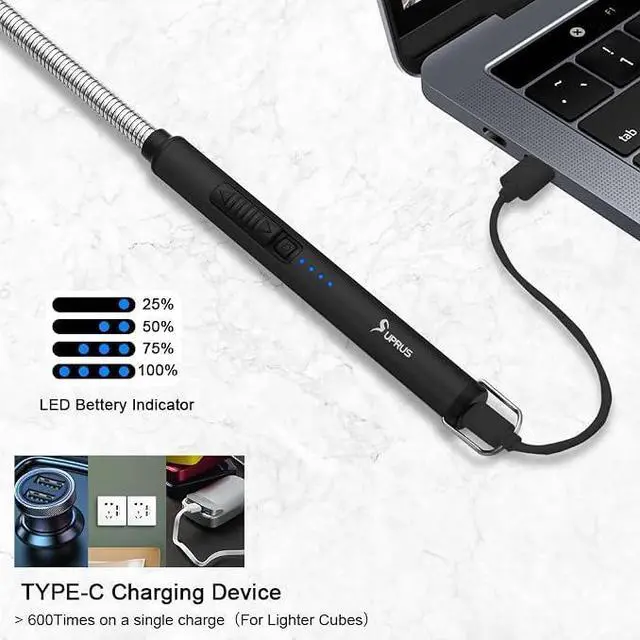Alt view image 6 of 7 - Electric Candle Lighter USB Type C Rechargeable Lighter Steel Shell & Hanging Hook with 360° Flexible Neck (Black)