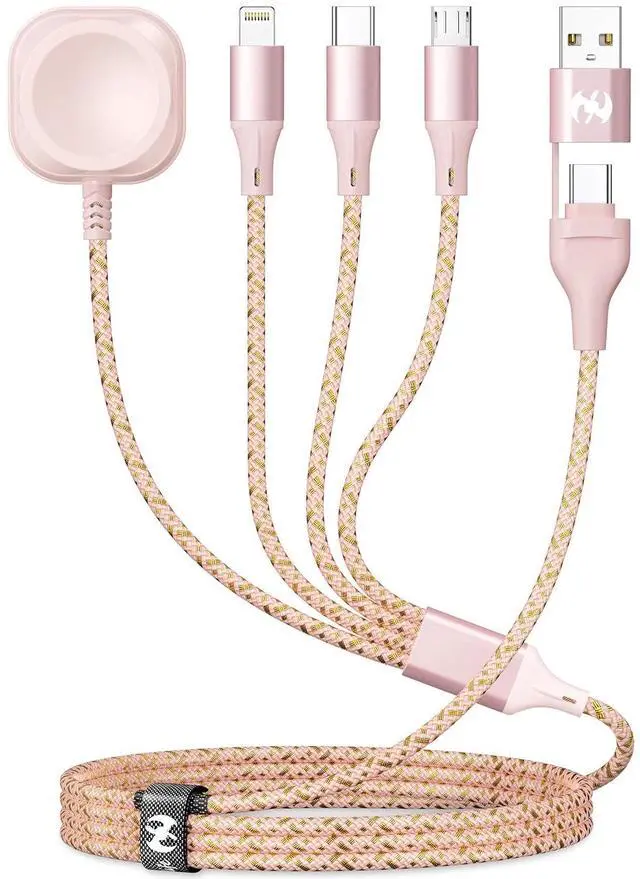 Main image of Multi Charging Cable for Apple Watch Charger 4ft, 4 in 1 Charging Cable Nylon Braided Lightning Type C USB Cord iWatch Wireless Charger Universal for Apple iPhone Android Phone and iWatch
