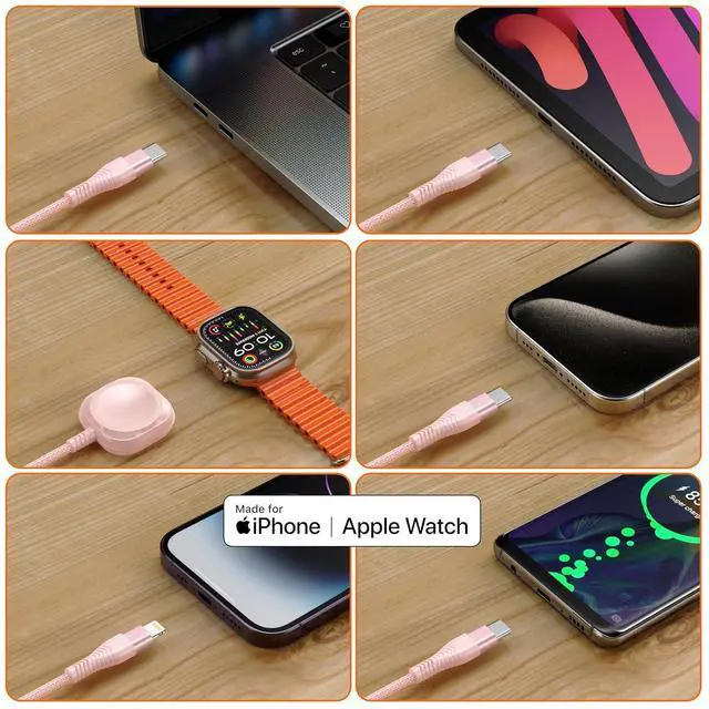 Alt view image 3 of 4 - Multi Charging Cable for Apple Watch Charger 4ft, 4 in 1 Charging Cable Nylon Braided Lightning Type C USB Cord iWatch Wireless Charger Universal for Apple iPhone Android Phone and iWatch