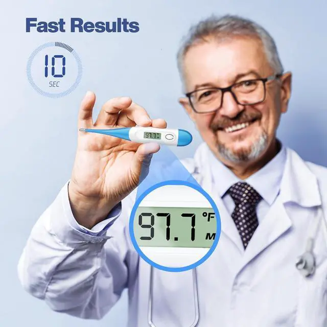 Alt view image 2 of 6 - 10 Seconds Oral Thermometer for Adults and Kids, Light Blue | Accurate & Safe, Rectal Digital Thermometer for Baby, Fever Alarm