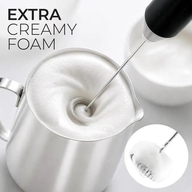 Alt view image 3 of 7 - Milk Frother Handheld - Mini Frother Wand, Milk Mixer, Drink Whisk for Coffee, Matcha Essentials & More, Stick Frother for Protein Shakes, Froster Mixer - AA Batteries Included - Black