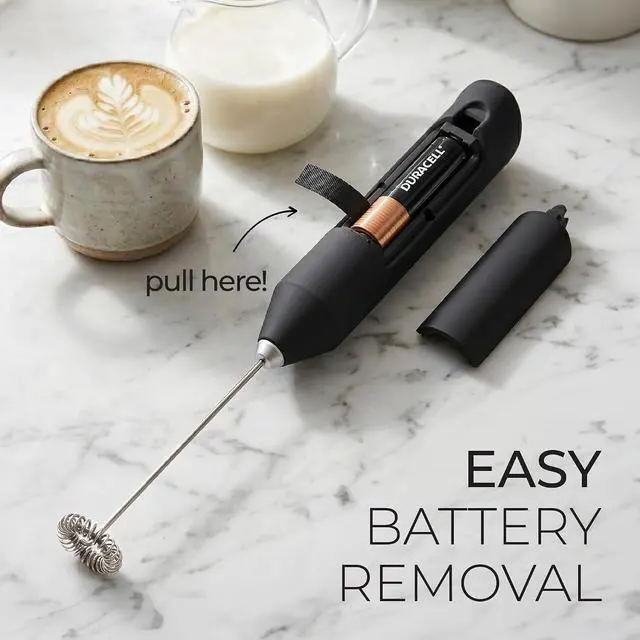 Alt view image 6 of 7 - Milk Frother Handheld - Mini Frother Wand, Milk Mixer, Drink Whisk for Coffee, Matcha Essentials & More, Stick Frother for Protein Shakes, Froster Mixer - AA Batteries Included - Black