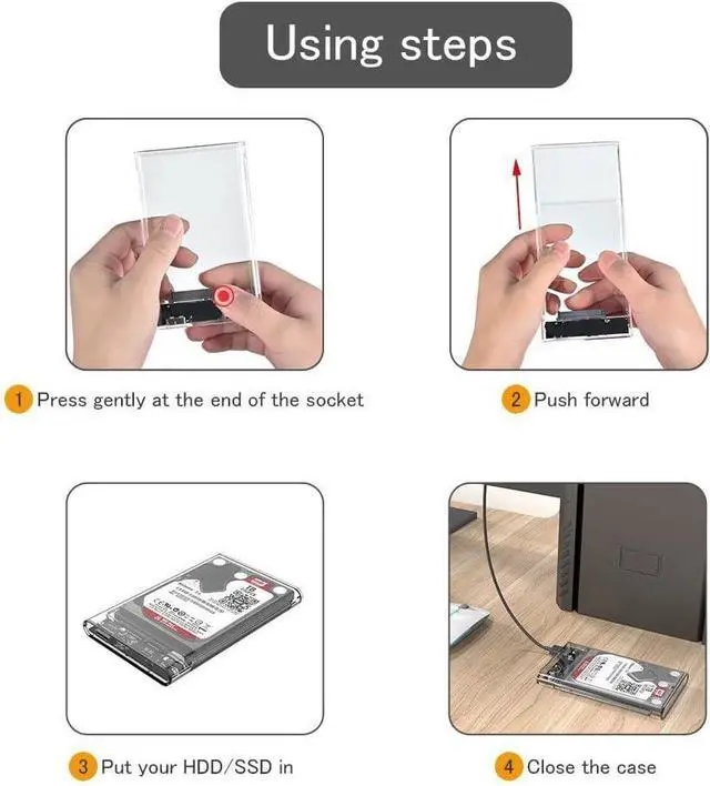 Alt view image 6 of 7 - 2.5 Inch External Hard Drive Enclosure, SATA to USB 3.1 Tool-Free Clear for 2.5 Inch SSD & HDD 9.5mm 7mm External Hard Drive Case SSD Max 2TB Supports UASP SATA