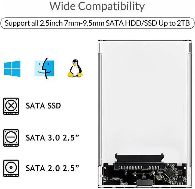 Alt view image 5 of 7 - 2.5 Inch External Hard Drive Enclosure, SATA to USB 3.1 Tool-Free Clear for 2.5 Inch SSD & HDD 9.5mm 7mm External Hard Drive Case SSD Max 2TB Supports UASP SATA