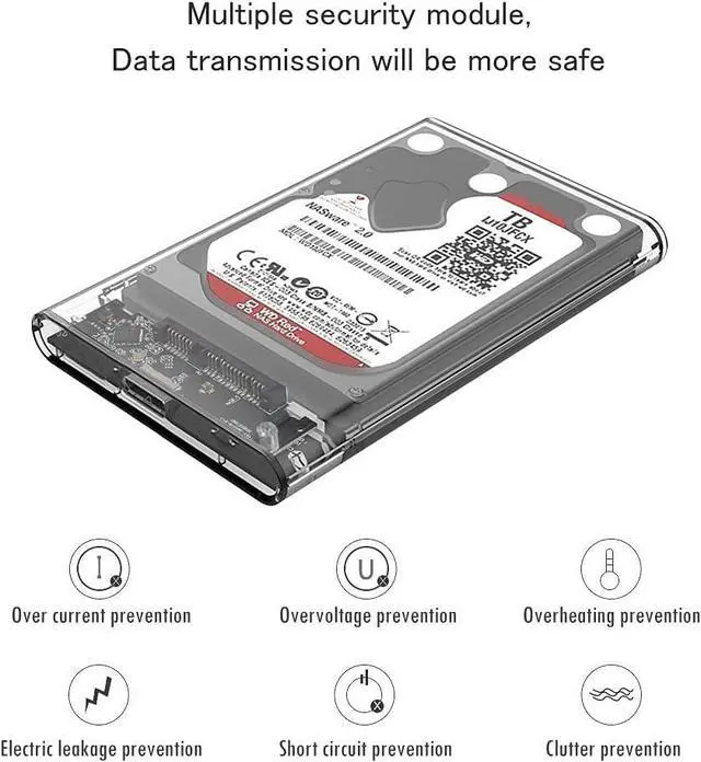 Alt view image 4 of 7 - 2.5 Inch External Hard Drive Enclosure, SATA to USB 3.1 Tool-Free Clear for 2.5 Inch SSD & HDD 9.5mm 7mm External Hard Drive Case SSD Max 2TB Supports UASP SATA