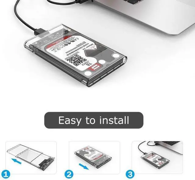 Alt view image 7 of 7 - 2.5 Inch External Hard Drive Enclosure, SATA to USB 3.1 Tool-Free Clear for 2.5 Inch SSD & HDD 9.5mm 7mm External Hard Drive Case SSD Max 2TB Supports UASP SATA