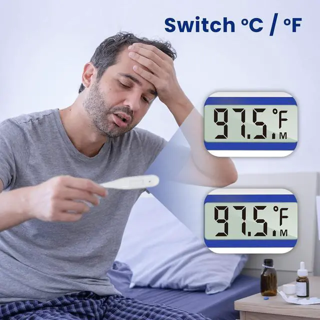 Main image of Thermometer for Adults and Kids, Digital Thermometer with Fever Alert, Memory Recall, C/F Switchable, for Oral, Rectal or Under Arm Use, Klein Blue