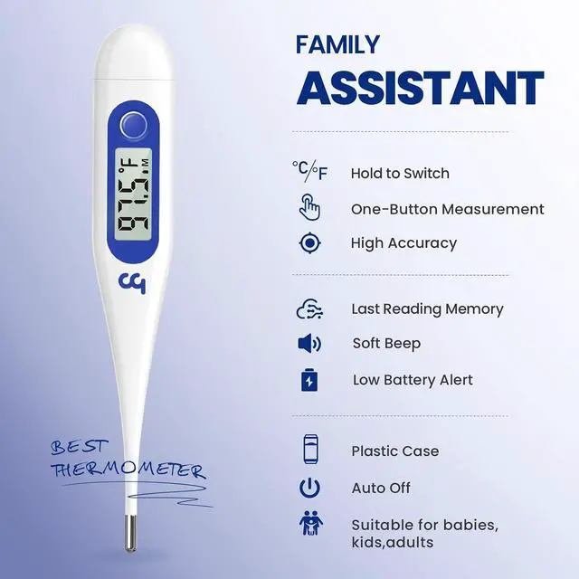 Alt view image 4 of 6 - Thermometer for Adults and Kids, Digital Thermometer with Fever Alert, Memory Recall, C/F Switchable, for Oral, Rectal or Under Arm Use, Klein Blue
