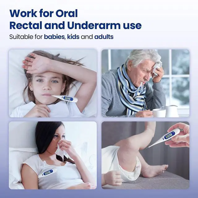 Alt view image 2 of 6 - Thermometer for Adults and Kids, Digital Thermometer with Fever Alert, Memory Recall, C/F Switchable, for Oral, Rectal or Under Arm Use, Klein Blue