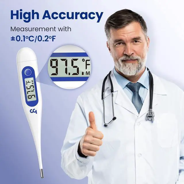 Alt view image 6 of 6 - Thermometer for Adults and Kids, Digital Thermometer with Fever Alert, Memory Recall, C/F Switchable, for Oral, Rectal or Under Arm Use, Klein Blue
