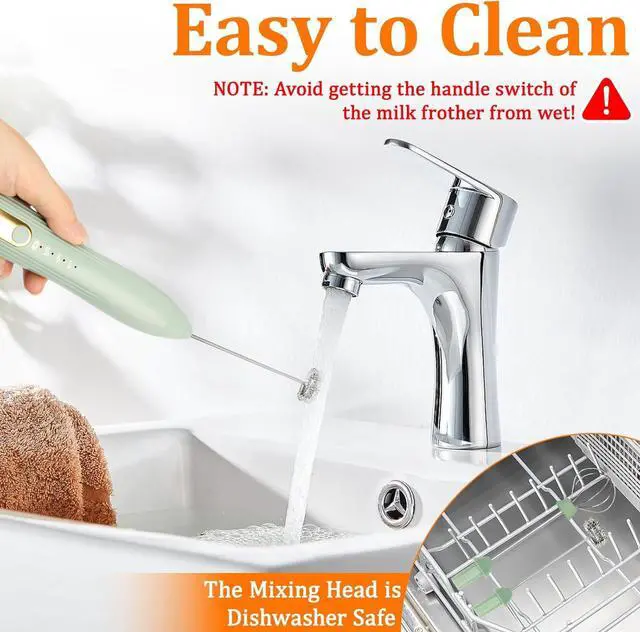 Alt view image 3 of 7 - Frother Wand Rechargeable USB-C Milk Frother Handheld Mixer Electric with 2 Whisk Heads, 3 Speeds Adjustable Coffee Drink Mixer with Stand for Lattes, Matcha, Hot Chocolate, Egg, Matcha(Green)