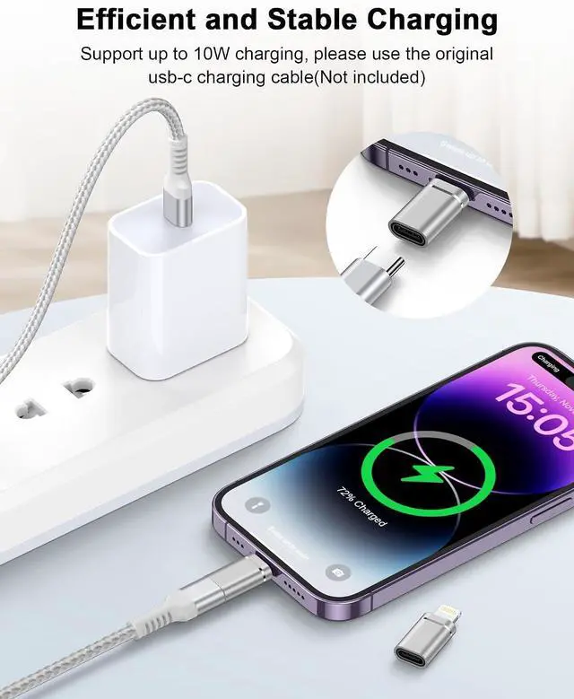 Alt view image 3 of 7 - USB C to Lightning Adapter 4Pack, Type-C Female to iPhone Male Converter | USBC to iPhone Charger Dongle for Apple 14 Pro Max 13 12 11 XS XR 8 Plus, iPad/iPod/AirPods -Charging Only, Not for Audio/OTG