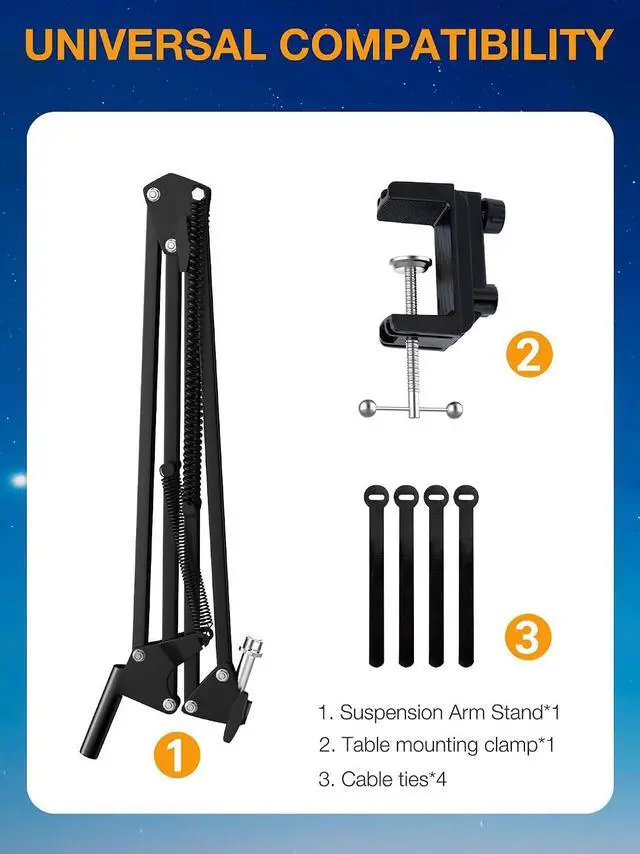 Alt view image 2 of 7 - QuadCast Boom Arm, Mic Arm for Blue Yeti HyperX QuadCast SoloCast Fifine AM8 and Most Microphone, Mic Stand Desk with 3/8" to 5/8" Adapter