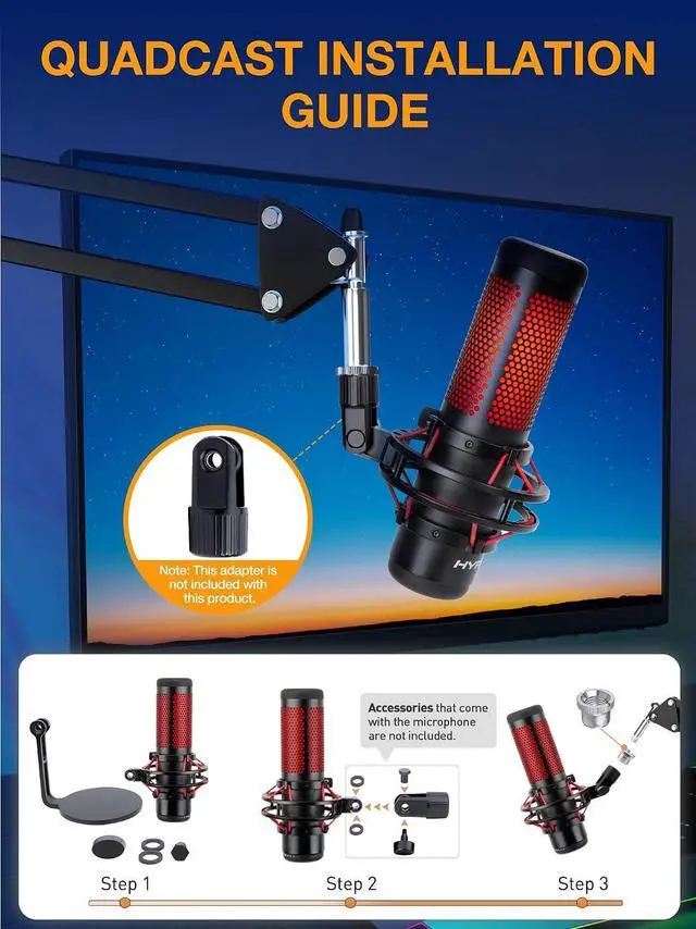 Alt view image 3 of 7 - QuadCast Boom Arm, Mic Arm for Blue Yeti HyperX QuadCast SoloCast Fifine AM8 and Most Microphone, Mic Stand Desk with 3/8" to 5/8" Adapter