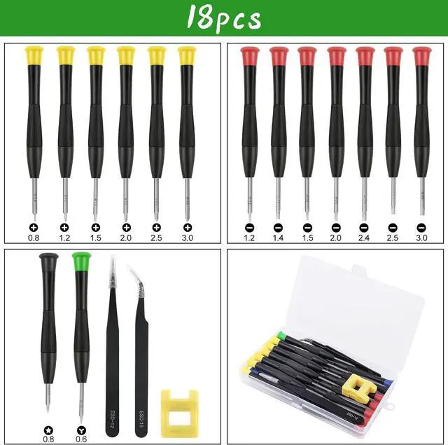 Alt view image 2 of 7 - Ainiv Mini Precision Screwdriver Set, 18PCS Small Magnetic Screwdriver | with Tweezers & Magnetizer Flathead Phillips Pentalobe Torx Star Screwdriver Kit Tool for Repairing Eyeglass Phone Watch