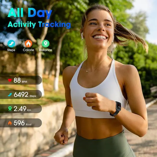 Alt view image 2 of 7 - Slim Design Fitness Tracker, No App No Phone Required, Long Battery Life | Pedometer Watch, 30 Meters Waterproof Smart Watch, Heart Rate Blood Oxygen Sleep Monitor, Step Counter for Men Women