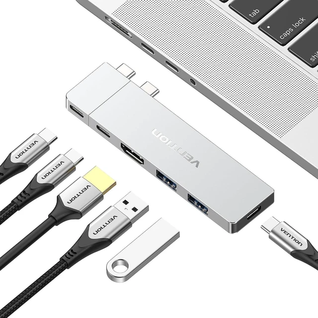 Main image of VENTION 6-in-2 USB C Hub for MacBook Neo/Air/PRO, 80Gbps Detachable Magnetic 8K USB-C Dock with 4K@240Hz HDMI, 140W MAX PD for Laptops/ipad, Charging Multiport Adapter(Silver)