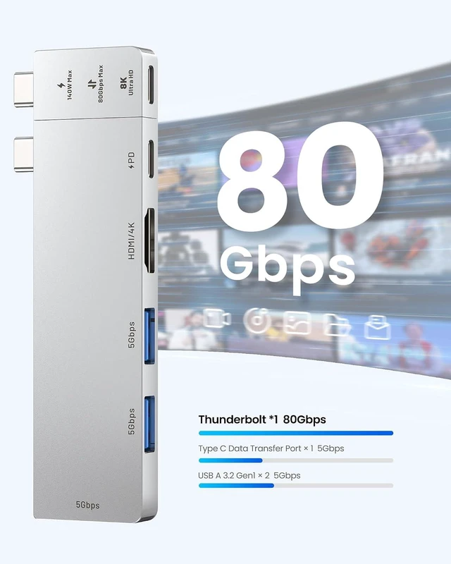 Alt view image 5 of 7 - VENTION 6-in-2 USB C Hub for MacBook Neo/Air/PRO, 80Gbps Detachable Magnetic 8K USB-C Dock with 4K@240Hz HDMI, 140W MAX PD for Laptops/ipad, Charging Multiport Adapter(Silver)