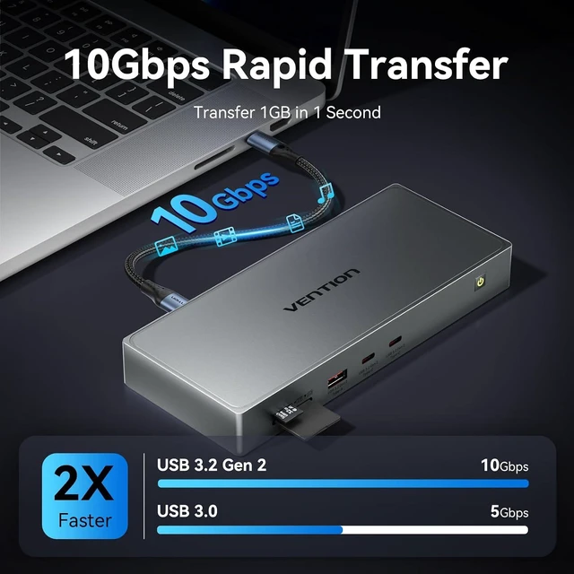 Alt view image 5 of 7 - 11-in-1 DisplayLink Docking Station 3 Monitors with USB 3.2 A/C for MacBook/Dell/HP,USB C Laptop Docking Station Dual Monitor,4K@60Hz HDMI,DP,PD 100W, RJ45,SD/TF with USB-C Cable