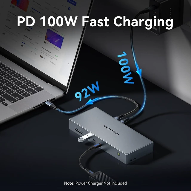 Alt view image 6 of 7 - 11-in-1 DisplayLink Docking Station 3 Monitors with USB 3.2 A/C for MacBook/Dell/HP,USB C Laptop Docking Station Dual Monitor,4K@60Hz HDMI,DP,PD 100W, RJ45,SD/TF with USB-C Cable