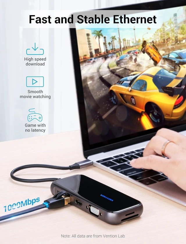 Alt view image 5 of 7 - VENTION USB C Docking Station Dual Monitor - 10 in 1 USB C Hub Multiport Adapter with 4K HDMI VGA 100W PD 4 USB Ports Gigabit Ethernet SD/TF Card Reader for MacBook Pro Air Dell XPS HP