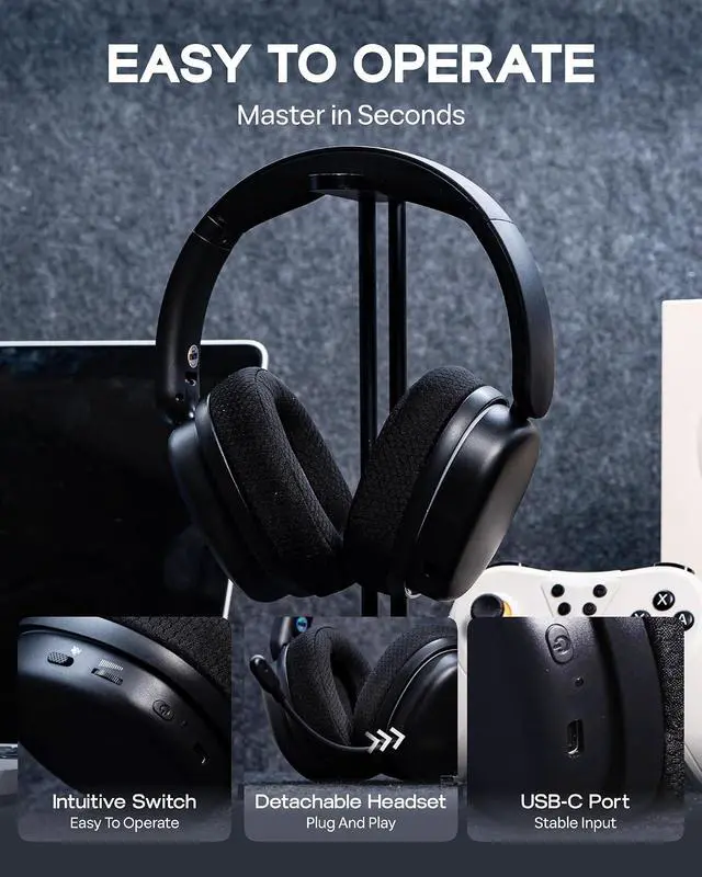 Alt view image 7 of 7 - X Aula G7 Pro Wireless Gaming Headset, Dual Mode BT5.3 & 2.4GHz, 7.1 Surround Sound, 80+ Hour Battery, RGB Light, with Noise Canceling Mic for PS5, PS4, Switch, PC (Black)