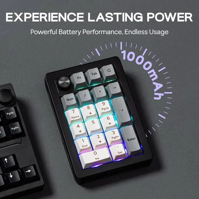 Alt view image 7 of 7 - EK21 VIA Gasket Number Pad w/ 1000mAh Battery, BT 5.0/2.4GHz/Wired | Hot-Swap Numpad with Aluminum Alloy knob, Programmable for Win/Mac/Gaming (Black Silver, Wisteria V2 Switch)