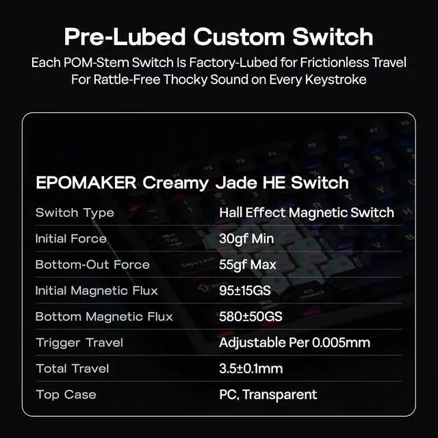 Alt view image 7 of 7 - HE75 V2 Hall Effect Gaming Keyboard, 8K Polling & 0.1ms, 8000mAh & 2.4Ghz/BT, Hot Swap Key & Knob, 0.005mm Adjustable Actuation, Rapid Triggering, Creamy & Thocky (Black)