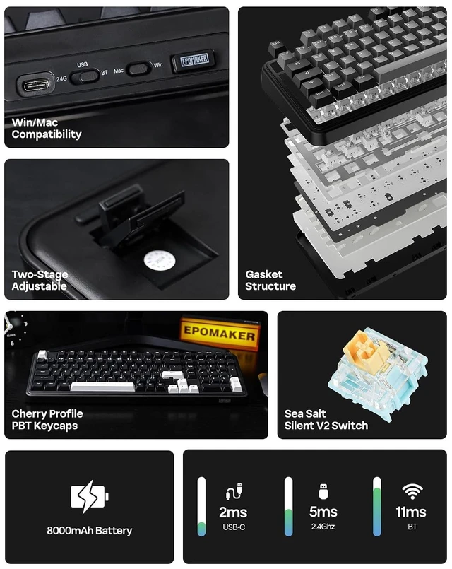 Alt view image 3 of 7 - TH99 Tri-Mode Wireless Mechanical Keyboard with 8000mAh Battery