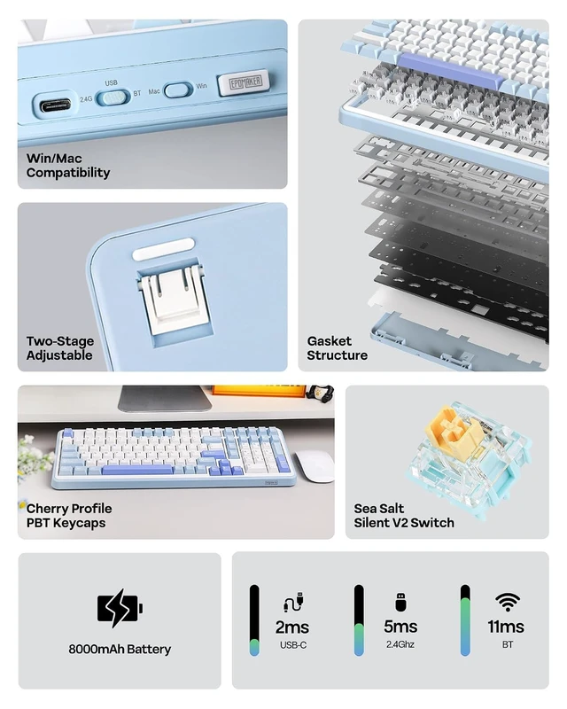 Alt view image 3 of 7 - TH99 Tri-Mode Wireless Mechanical Keyboard with 8000mAh Battery