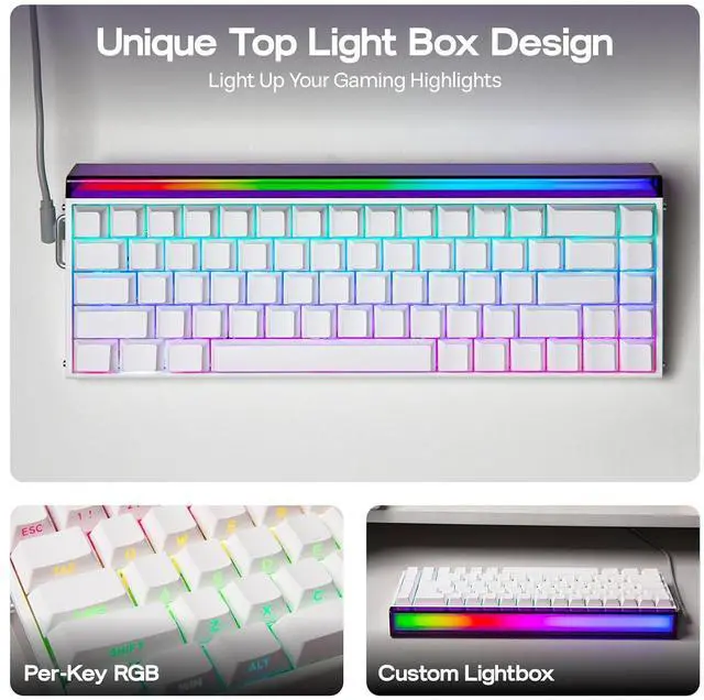 Alt view image 2 of 6 - Aula Hero 68 HE Wired Magnetic Gaming Keyboard, 0.01mm Adjustable Actuation, Rapid Hall Effect Switch, 8kHz Polling, 5-Layer Sound Dampening, RGB Box & Backlight (White)
