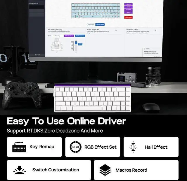 Alt view image 6 of 6 - Aula Hero 68 HE Wired Magnetic Gaming Keyboard, 0.01mm Adjustable Actuation, Rapid Hall Effect Switch, 8kHz Polling, 5-Layer Sound Dampening, RGB Box & Backlight (White)