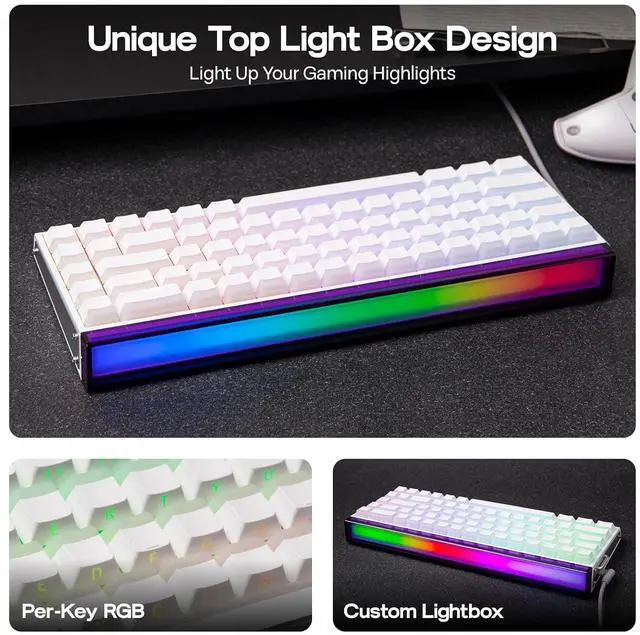 Alt view image 2 of 6 - Aula Hero 68 HE Wired Magnetic Gaming Keyboard, 0.01mm Adjustable Actuation, Rapid Hall Effect Switch, 8kHz Polling, 5-Layer Sound Dampening, RGB Box & Backlight (White Lighthouse)