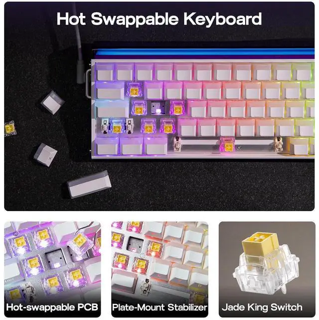Alt view image 4 of 6 - Aula Hero 68 HE Wired Magnetic Gaming Keyboard, 0.01mm Adjustable Actuation, Rapid Hall Effect Switch, 8kHz Polling, 5-Layer Sound Dampening, RGB Box & Backlight (White Lighthouse)