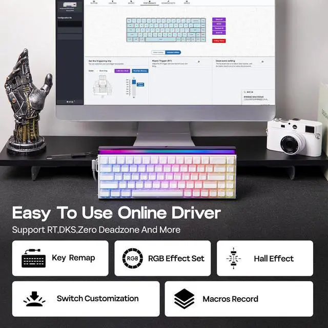 Alt view image 6 of 6 - Aula Hero 68 HE Wired Magnetic Gaming Keyboard, 0.01mm Adjustable Actuation, Rapid Hall Effect Switch, 8kHz Polling, 5-Layer Sound Dampening, RGB Box & Backlight (White Lighthouse)