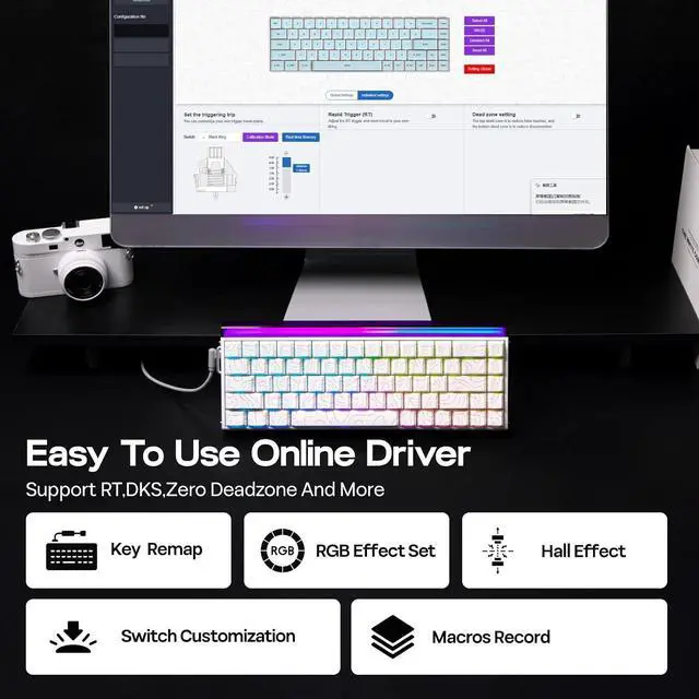 Alt view image 6 of 6 - Aula Hero 68 HE Wired Magnetic Gaming Keyboard, 0.01mm Adjustable Actuation, Rapid Hall Effect Switch, 8kHz Polling, 5-Layer Sound Dampening, RGB Box & Backlight (White Topographic)