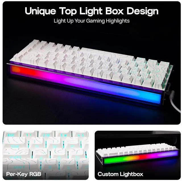 Alt view image 2 of 6 - Aula Hero 68 HE Wired Magnetic Gaming Keyboard, 0.01mm Adjustable Actuation, Rapid Hall Effect Switch, 8kHz Polling, 5-Layer Sound Dampening, RGB Box & Backlight (White Topographic)